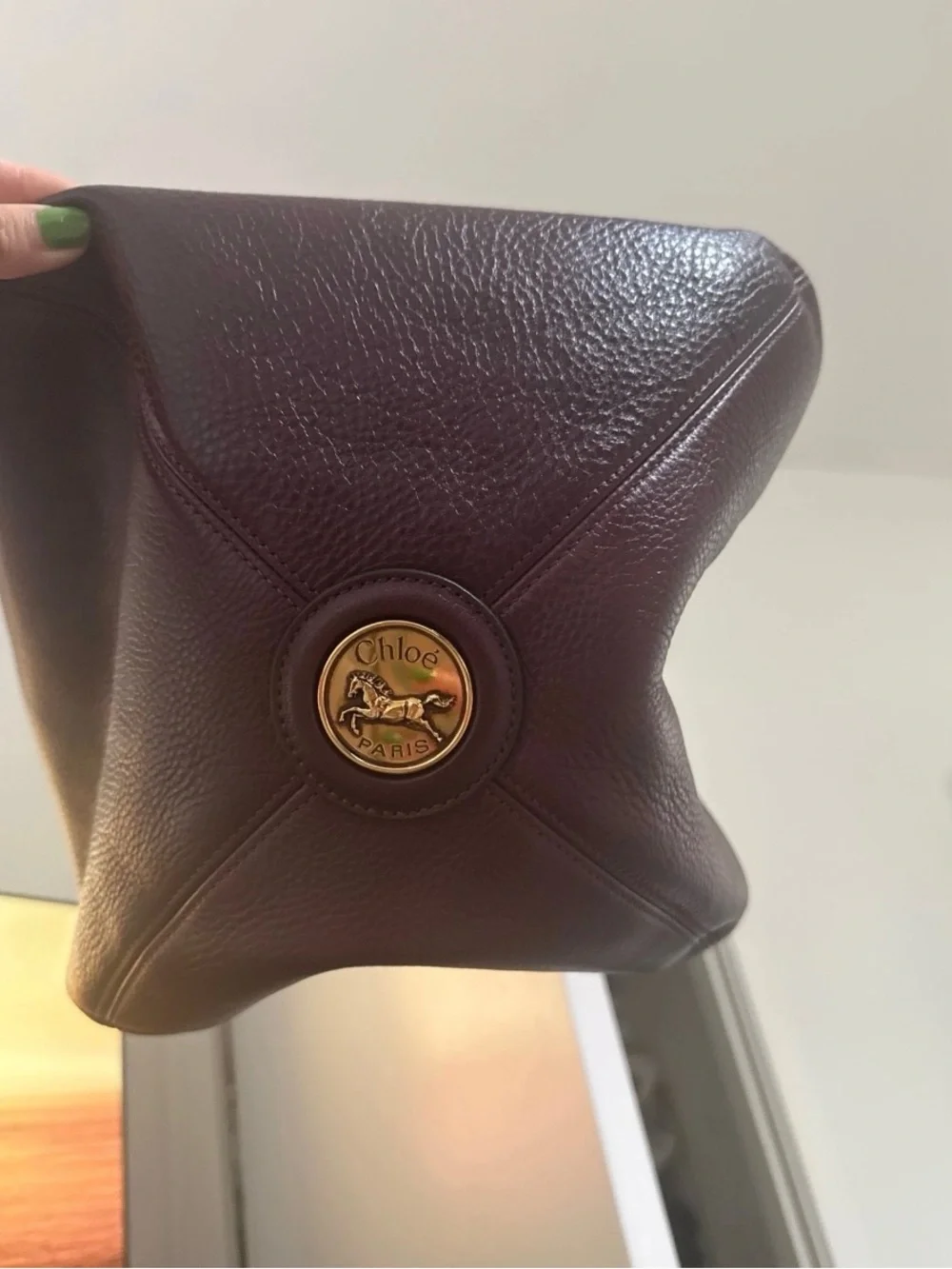 Chloe Dark Maroon Balloon Bag in Grained Leather